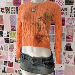 reworked polo ralph lauren peach cable knit sweater size XS